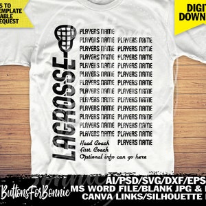 lacrosse roster, lacrosse svg, lacrosse team, lacrosse shirt, shirt design, cut file, template, lacrosse PNG DXF EPS, canva template