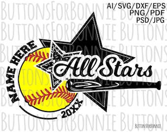 All Stars svg, Softball Svg, Softball template, emblem, softball team, Baseball team, stitching, cutting file, shirt design, all star shirt