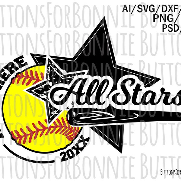 All Stars svg, Softball Svg, Softball template, emblem, softball team, Baseball team, stitching, cutting file, shirt design, all star shirt