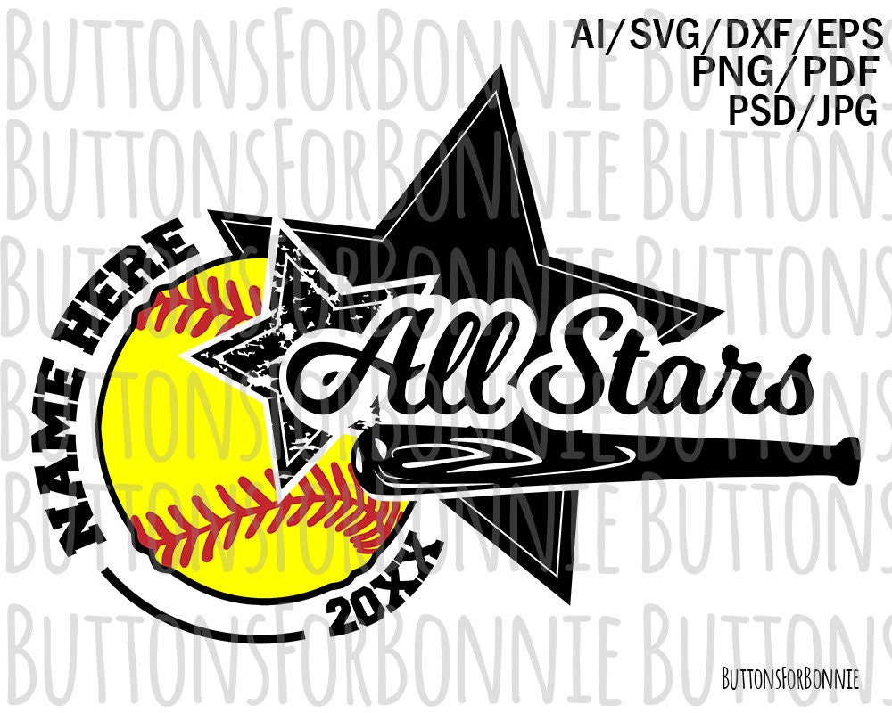 All Stars svg Softball Svg Softball template emblem softball team Baseball team stitching cutting file shirt design all star shirt