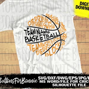 svg de basket-ball, équipe de basket-ball, conception de chemise, DXF, EPS, PNG, cricut, fichier de découpe, silhouette, fichiers de basket-ball, modèle, fer sur