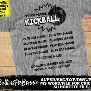 kickball svg, kickball team svg, kickball game svg, kickball roster, DXF, EPS, cricut, cutting file, silhouette, kickball files, template