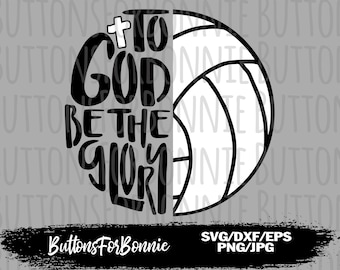 Puede incluir: Diseño gráfico en blanco y negro con un balón de voleibol con el texto "To God Be The Glory" con una cruz sobre la palabra "To".