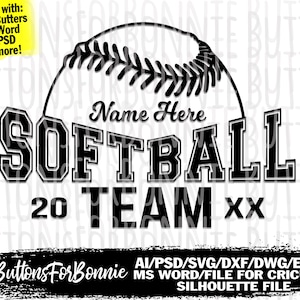 Softball Svg, vetor de softball, emblema de softball, time de softball, softball, costura, arquivo de corte, swoosh, nome, nome do time, design de camisa