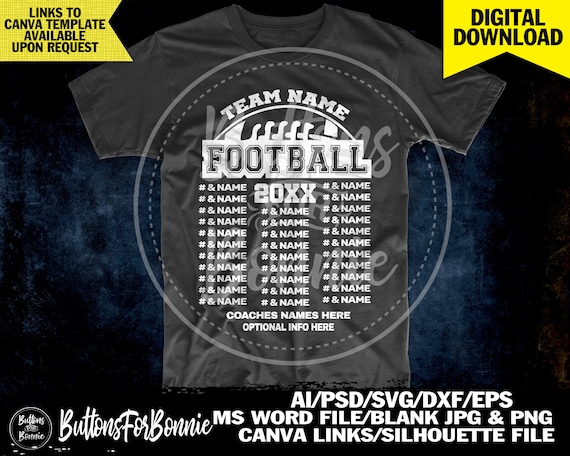 Football Roster Template Football Svg Back of Shirt Svg Cut 