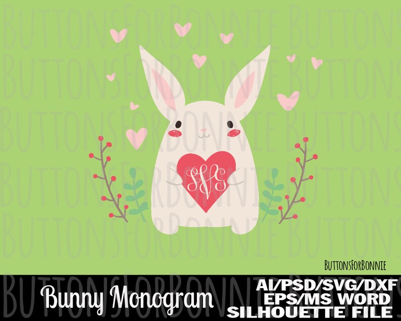 Download Monogram Template Bunny Monogram Cutting File Heart Svg Onesie Monogram Cricut Initials Monogram Bunny Template Kids Shirt Design Clip Art Art Collectibles