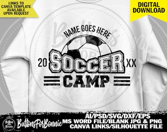 Soccer camp svg, soccer svg, soccer team svg, template, cutting file, soccer ball svg, name svg, customize, personalize, soccer shirt design