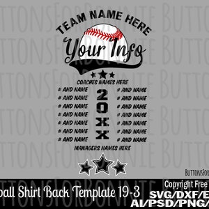 baseball svg, template, champion svg, all star svg, all star champion svg, back of shirt svg, team members svg, cut file, stitching, seams