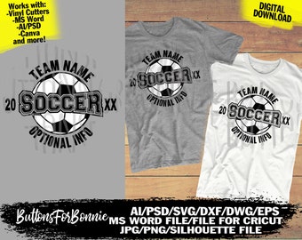 Voetbalteam svg, voetbal svg, sjabloon, snijbestand, voetbal bal svg, naam svg, aanpassen, personaliseren, voetbal shirt design, embleem, cricut