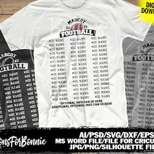 football roster, football svg, template, football lineup, football team svg, back of shirt, cut file, cricut, silhouette, sublimation, PNG