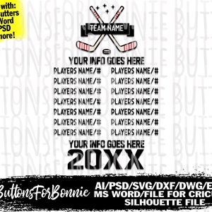 hockey team svg, hockey roster, hockey shirt back, hockey mom svg, cut file, DXF, EPS, cricut, silhouette, sublimation, printable, template