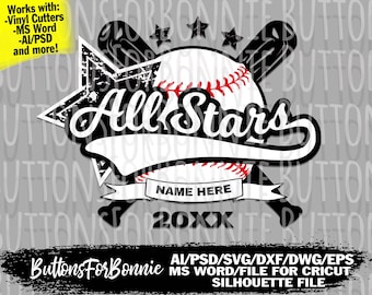 All Stars svg, All star team, Baseball svg, template, emblem, T ball team, Baseball team, stitching, cutting file, swoosh, shirt design