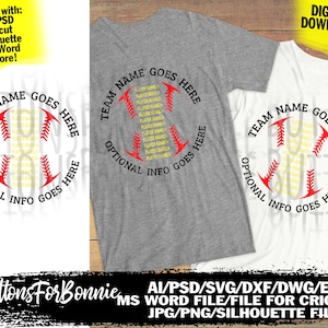 softball svg, softball team, softball roster, shirt back, shirt design, EPS, cricut, cutting file, silhouette, template, softball design