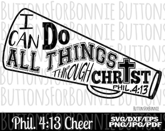 cheerleader SVG, Cheer Scripture, megafoon Scripture, Filippi, het vers van de Bijbel, digitaal knipsel dossier, het overhemd van cheerleader, christelijke SVG