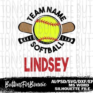Softball Svg, Softball decal, Softball template, Softball team, stitching, cutting file, swoosh, silhouette, team name, shirt design, cricut