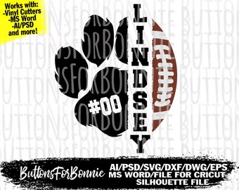 football svg, football player, locker sign, paw print svg, shirt design, DXF, EPS, cricut, cutting file, silhouette, template, football mom