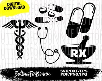 caduceus svg, mortar svg, pill svg, pharmacy svg, stethoscope svg, digital cutting file, iron on, cricut, medical svg, shirt design svg