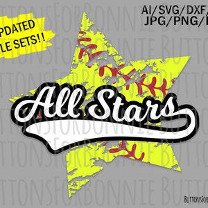 All Stars svg, Softbal Svg, reisbal, sjabloon, embleem, softbalteam, T ball team svg, stiksel, snijbestand, swoosh, shirtontwerp