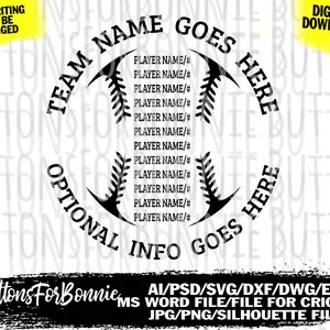 Baseball Svg, Baseball Team, Baseball Roster, Shirt Back, Shirt Design