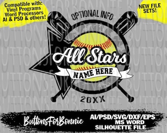 All Stars svg, Softball Svg, Baseball svg, template, emblem, softball team, Baseball team, stitching, cutting file, shirt design svg, eps