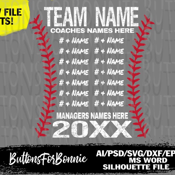 baseball svg, template, champion svg, all star svg, all star champion svg, back of shirt svg, team members svg, cut file, stitching, seams