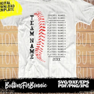 baseball team svg, softball team svg, players list svg, back of shirt svg, cut file, cricut, baseball template, softball template