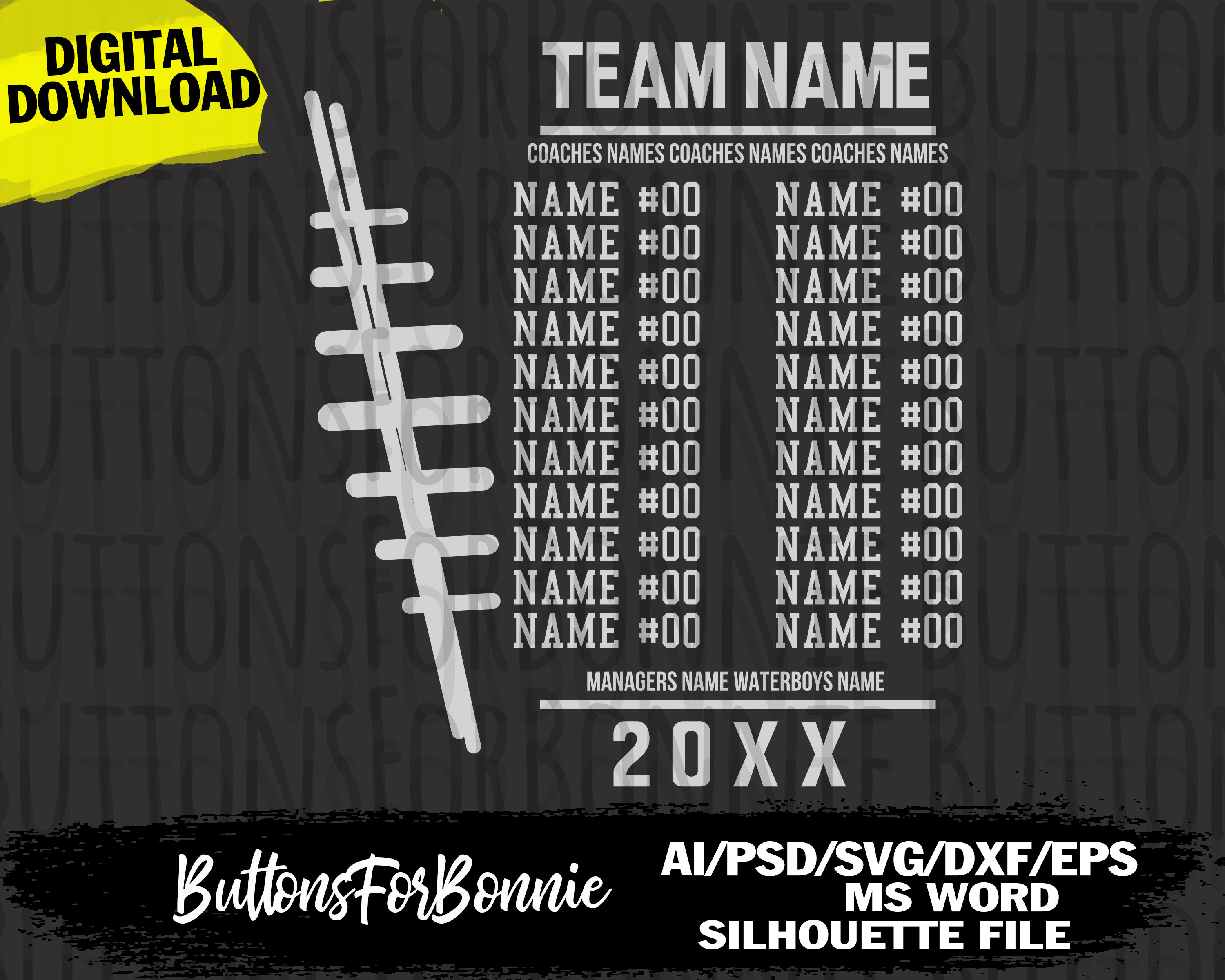 Football Svg, Template, Football Team Svg, Football Shirt Back, Back of ...