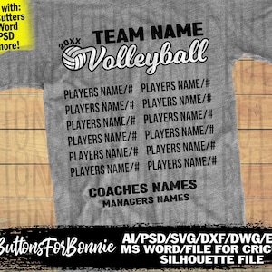 volleyball svg, volleyball team svg, volleyball roster, shirt design, DXF, EPS, cricut, cutting file, silhouette, volleyball files, template