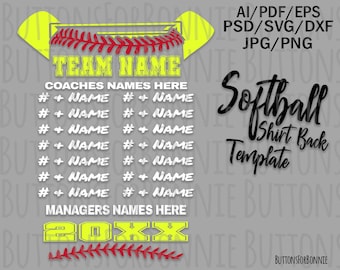 Softbal SVG, sjabloon, kampioen SVG, All Star SVG, All Star Champion SVG, achterkant shirt SVG, teamleden SVG, gesneden bestand, stiksels, naden