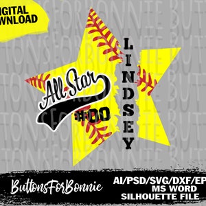 all star svg, softball svg, template, softball shirt svg, cut file, iron on, cricut, name, softball player svg, team svg, emblem, silhouette