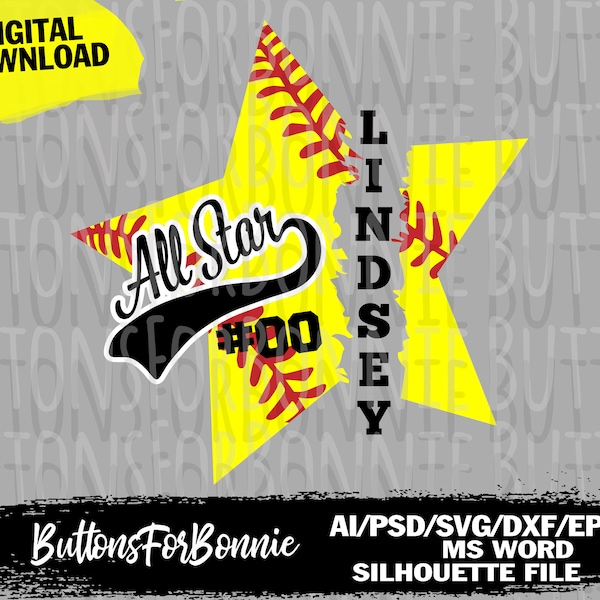 all star svg, softball svg, template, softball shirt svg, cut file, iron on, cricut, name, softball player svg, team svg, emblem, silhouette