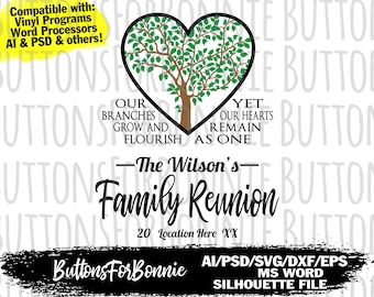 Family Tree, tree heart, Family reunion svg, Branches, family reunion shirt, vinyl svg, cut file, iron on, ms word, silhouette, cricut