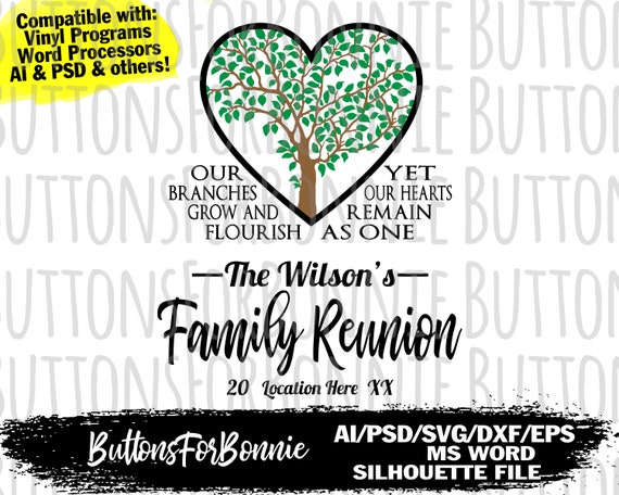 Family Tree, tree heart, Family reunion svg, Branches, family reunion shirt, vinyl svg, cut file, iron on, ms word, silhouette, cricut