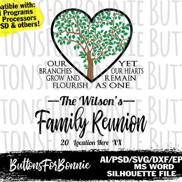 Family Tree, tree heart, Family reunion svg, Branches, family reunion shirt, vinyl svg, cut file, iron on, ms word, silhouette, cricut