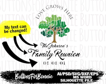Family reunion svg, love grows here, tree svg, family tree svg, template, cut file, iron on, cricut, family name, family day, family shirt