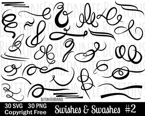 Download 30 Swoosh Swirl Swash Vector Design Elements Svg Png Flourish Clipart Digital Cutting File Copyright Free