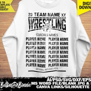wrestling svg, wrestling mom, wrestling team, wrestling roster, template, cut file, canva template, silhouette, wrestling shirt , cricut