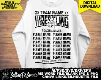 wrestling svg, wrestling mom, wrestling team, wrestling roster, template, cut file, canva template, silhouette, wrestling shirt , cricut