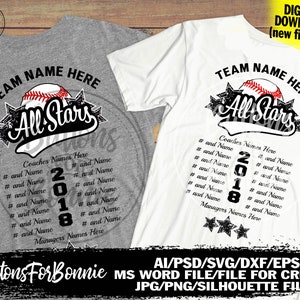 Softball svg, baseball svg, t-ball svg, champion svg, all star svg, all star champion svg, back of shirt svg, team members svg, cut file