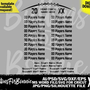 Sport Roster Svg Football Roster, Football Svg, Template, Football Lineup, Football Team ...