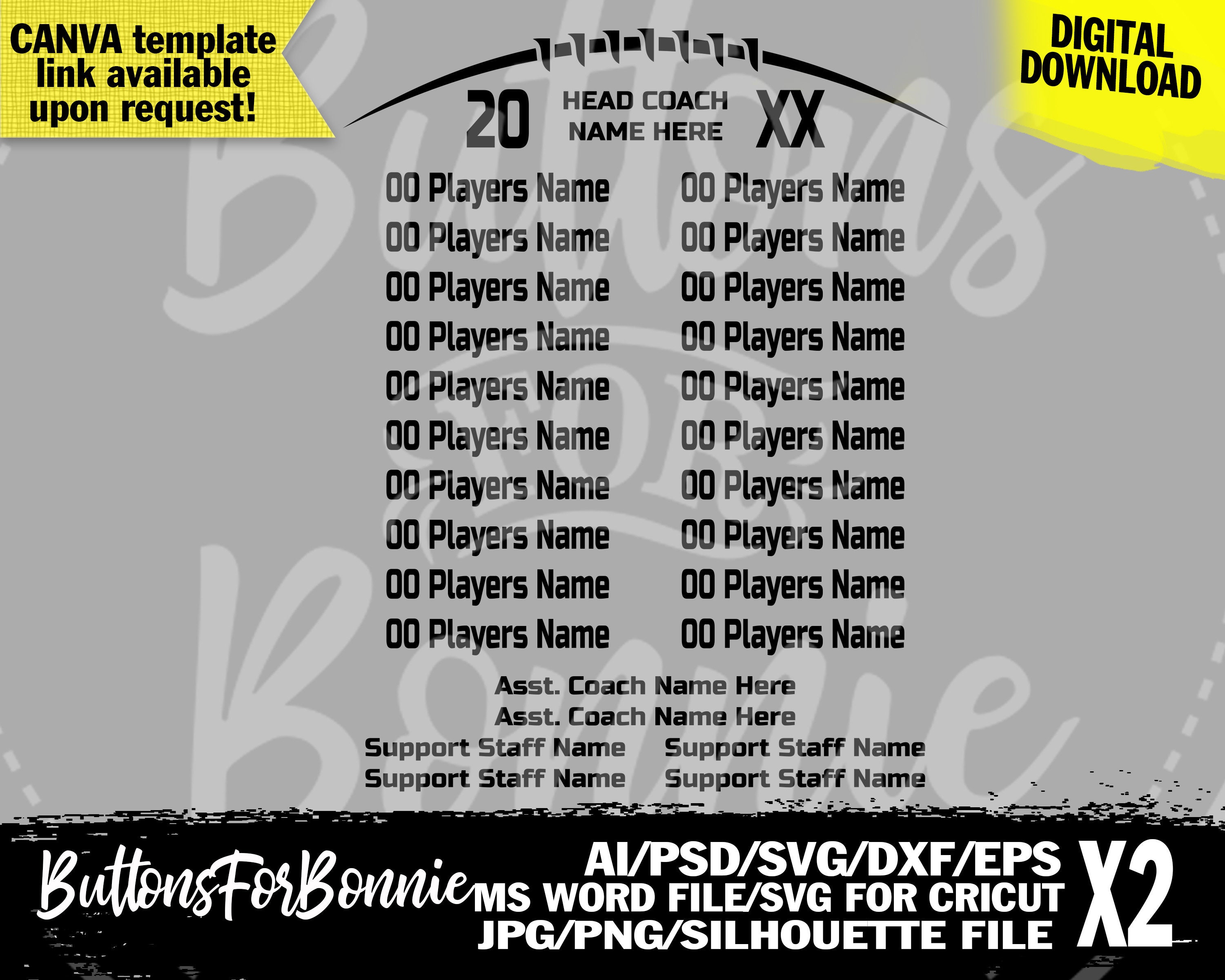 Football Roster, Football Svg, Template, Football Lineup, Football Team ...