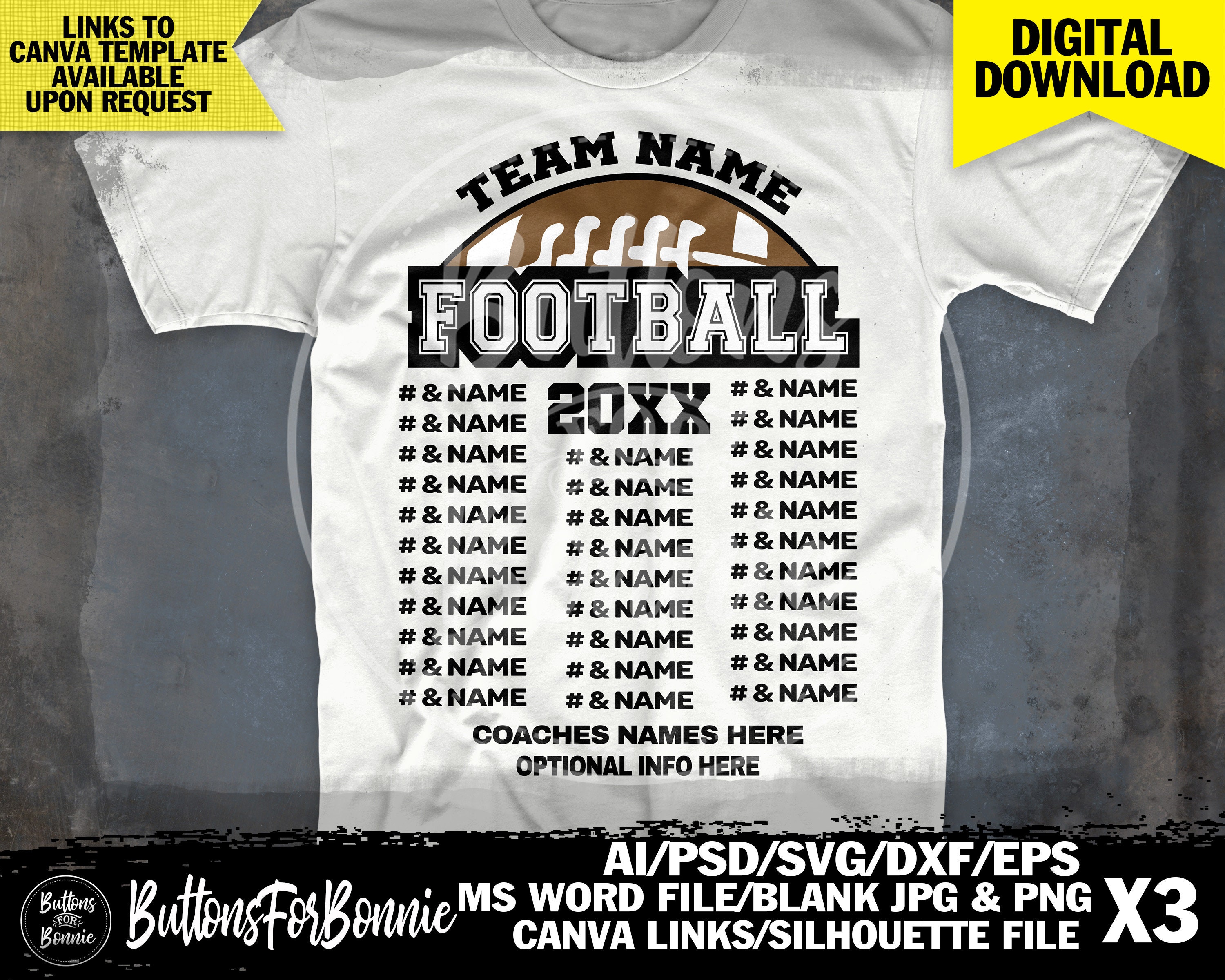 Sport Roster Svg Football Roster Template, Football Svg, Back of Shirt Svg, Cut File ...