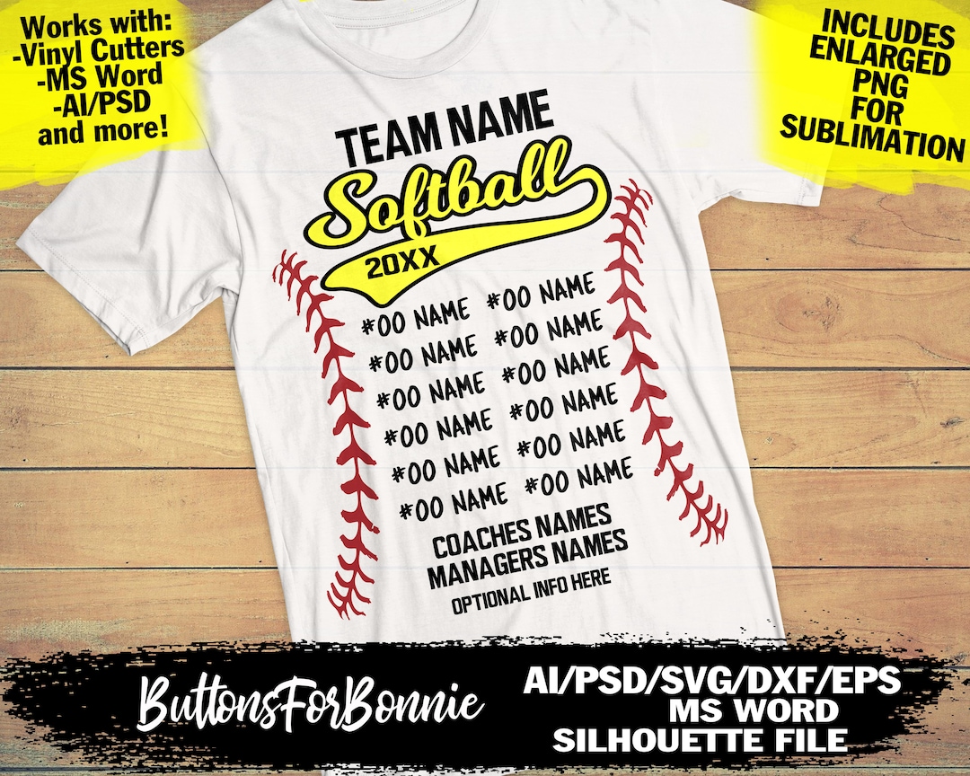 Softball Svg, Template, Softball Roster, Shirt Back, Team Roster, Softball  Shirt Svg, Cut File, Iron On, Cricut, Name, Softball Player Svg