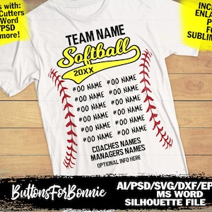 Softball svg, template, Softball roster, shirt back, team roster, Softball shirt svg, cut file, iron on, cricut, name, Softball player svg
