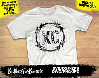 May include: White t-shirt with a black circle design featuring the letters "XC" surrounded by arrows and the words "RUN", "NORUN", and "RUNE". The text "DIGITAL DOWNLOAD" and "SVG/DXF/EPS DWG/PNG/JPG" are also visible.