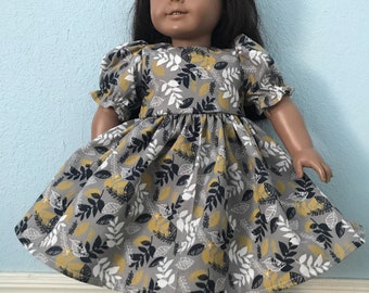 Autumn taupe with sienna leaves dress for American Girl or Other 18 inch Doll