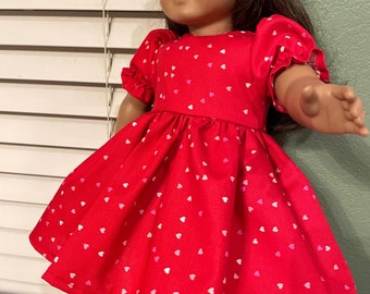 Dainty hearts on red dress for American Girl or Other 18 inch Doll