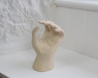 Handmade Studio Pottery Sculpture of a Human Hand to Scale, Hand Statue, Human Form Art Object, Decorative Hand Model, OOAK Decor Accessory