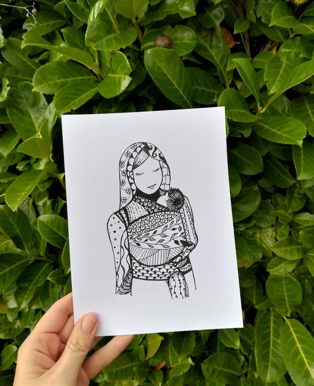 Close Enough to Kiss, Babywearing & Motherhood Art 8 X 6 Print of