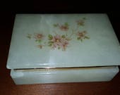 Lefton Genuine Alabaster Jewelry Trinket Hinged Lidded Box Decorated In A Delicate Floral Pattern, Made In Italy c1960 39 s 70 39 s, IT-303